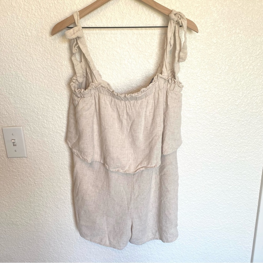 Vici Romper Womens Neutral Tan Linen Blend Comfy Boho Summer Jumpsuit Medium